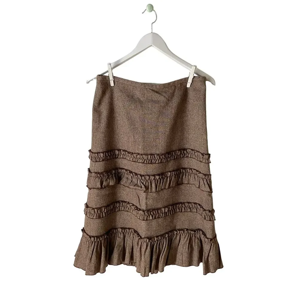 Loft Ruffled Wool Blend Midi Skirt Size 6
